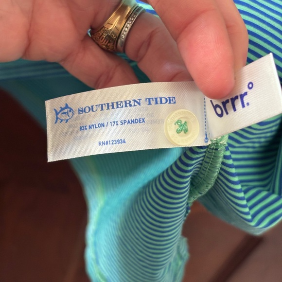 NWT Southern Tide Men's M Meadowbrook Stripe Polo in Parakeet w Pimento Cheese - Picture 9 of 15